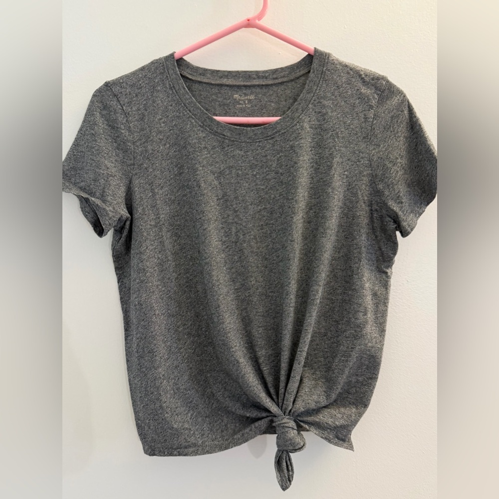 Madewell Dark Heather Gray Twist-Knot Short Sleeve Tee